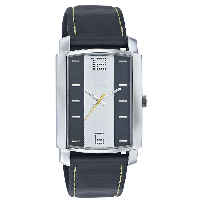 Sonata Quartz Analog Black Dial Leather Strap Watch for Men