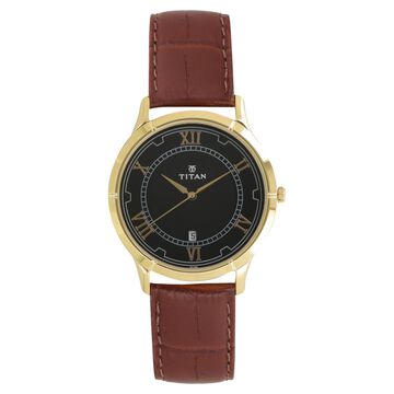 Titan Black Dial Analog with Date Leather Strap watch for Men