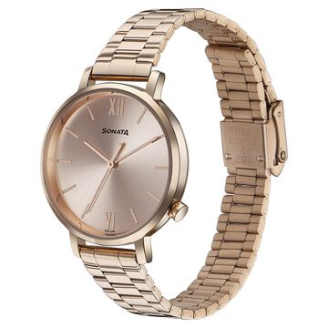 Sonata Elegent Essentials Quartz Analog Rose Gold Dial Stainless Steel Strap Watch For Women