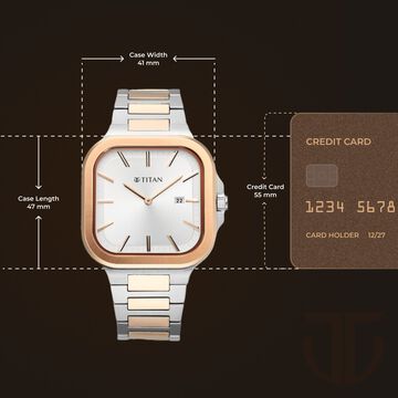 Titan Classique Slim Square Quartz Analog with Date Silver Dial Stainless Steel Strap Watch for Men