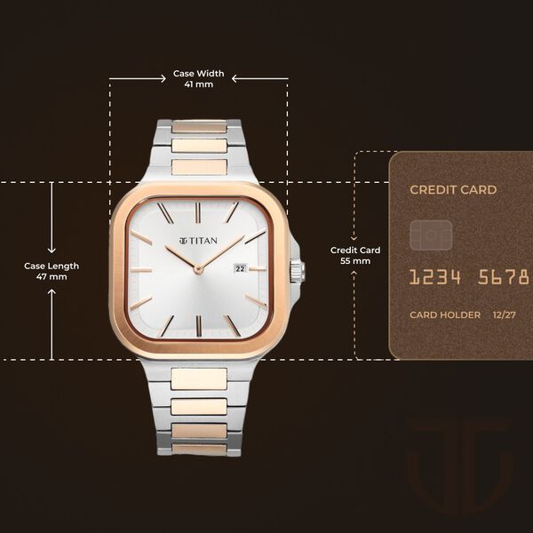 Titan Classique Slim Square Quartz Analog with Date Silver Dial Stainless Steel Strap Watch for Men - image number 2