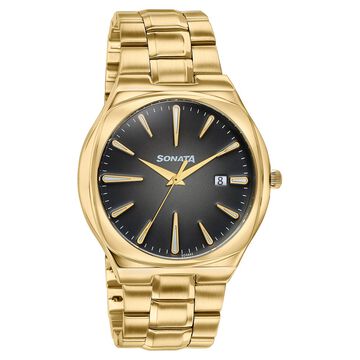 Sonata Festive Quartz Analog Black Dial Gold Metal Strap Watch For Men