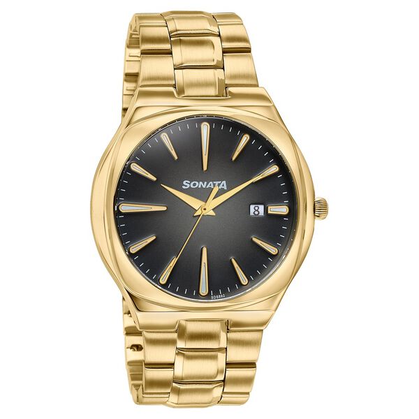 Sonata Festive Quartz Analog Black Dial Gold Metal Strap Watch For Men - image number 1