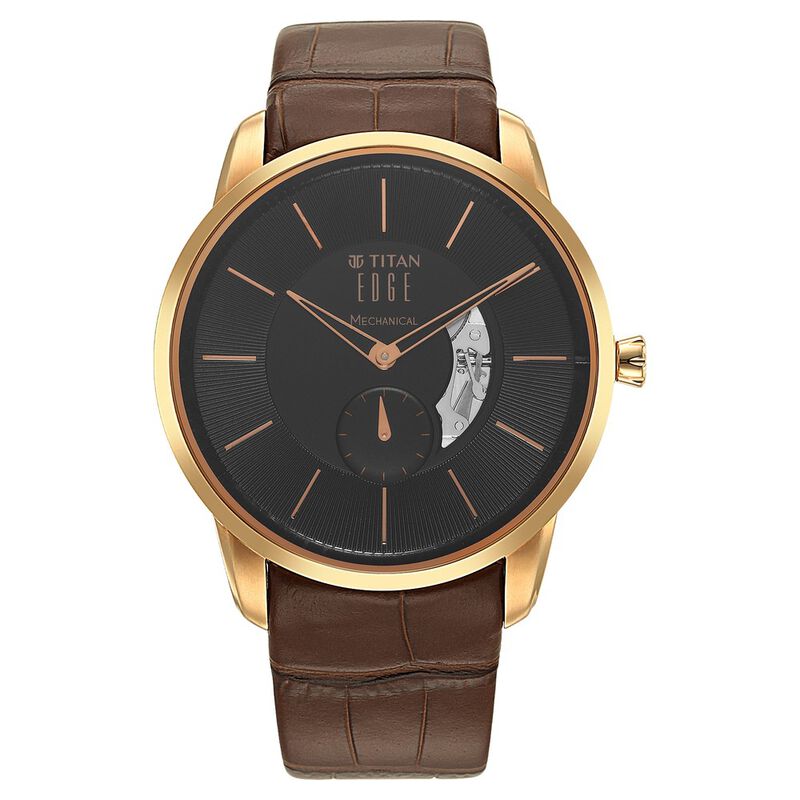 Titan Edge Mechanical Black Dial Mechanical Leather Strap Watch for Men - image number 2