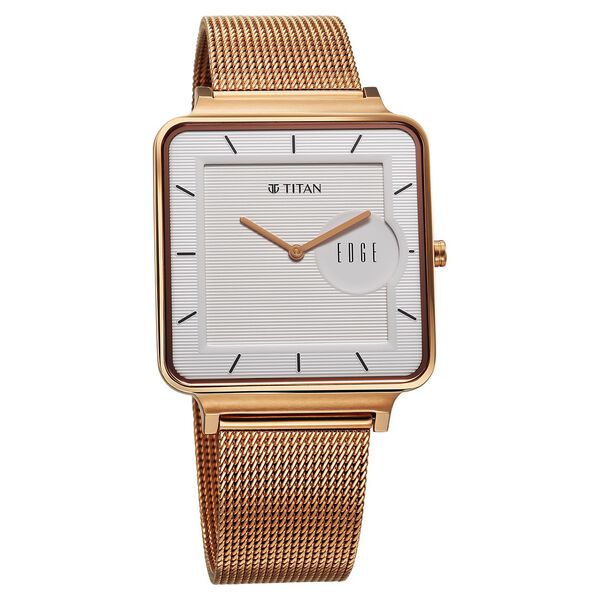 Titan Edge Quad Quartz Analog White Dial With Rose Gold Stainless Steel Strap Watch For Men - image number 1