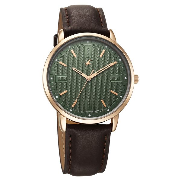 Fastrack Stunners X Quartz Analog Green Dial Leather Strap Watch For Guys