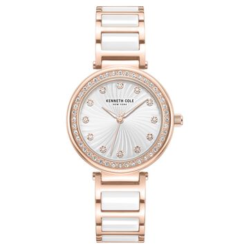 Kenneth Cole Quartz Analog Silver Dial Rose Gold Colour Ceramic Strap Watch For Women