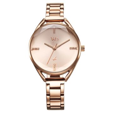 Fastrack Vyb Aurora Quartz Analog Rose Gold Dial Rose Gold Color Metal Strap Watch For Girls