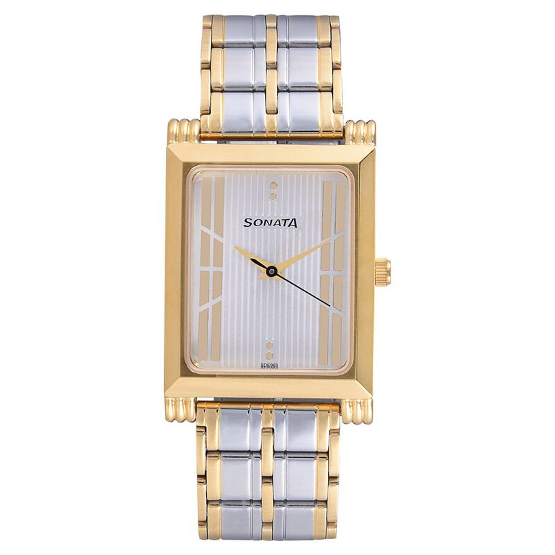 Sonata Quartz Analog Silver Dial Stainless Steel Strap Watch for Men