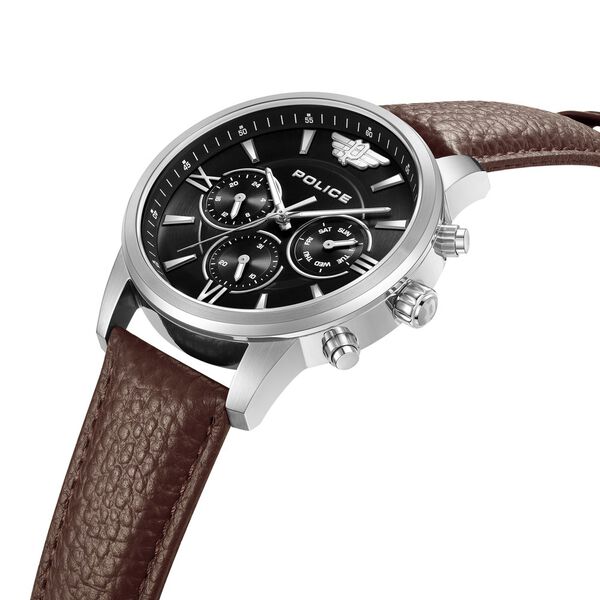 Police Quartz Multifunction Black Dial Brown Leather Strap Watch for Men - image number 1