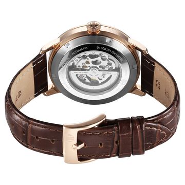Titan Phoenix Skeletal Automatic Analog with Gun Dial Brown Leather Strap Watch for Men