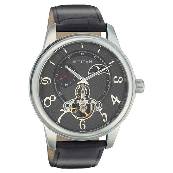 Titan Quartz Analog Sun Moon Phase Anthracite Dial Watch for Men - image number 0