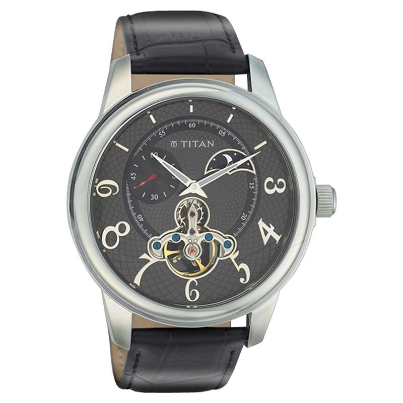 Titan Quartz Analog Sun Moon Phase Anthracite Dial Watch for Men