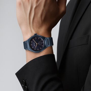 Titan Contour Analog with Small Second and Blue Dial Blue Stainless Steel Strap Watch for Men