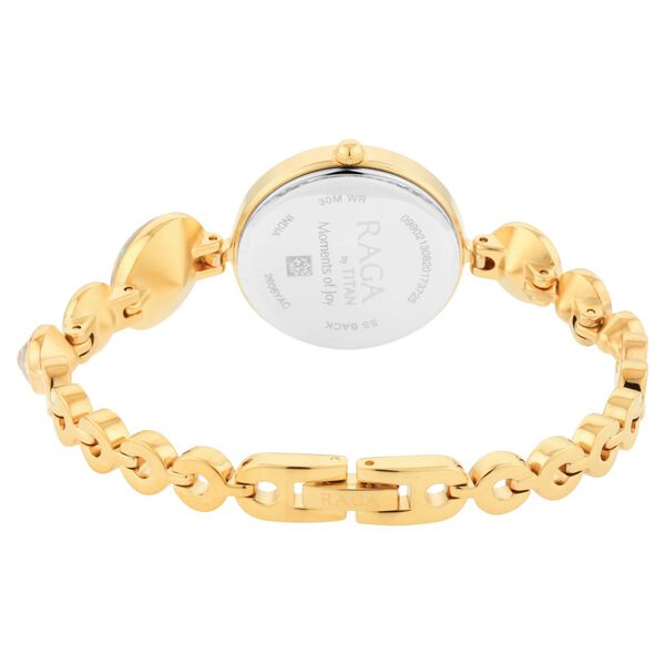 Titan Raga Moments Of Joy Quartz Analog Mother of Pearl Dial Golden Metal Strap Watch For Women - image number 4
