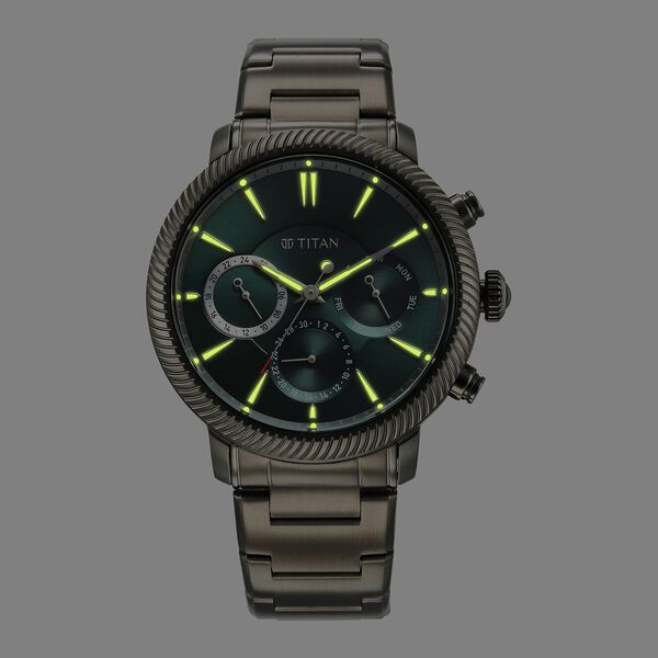 Titan Stellar Quartz Multifunction Green Dial Stainless Steel Strap Watch for Men - image number 2