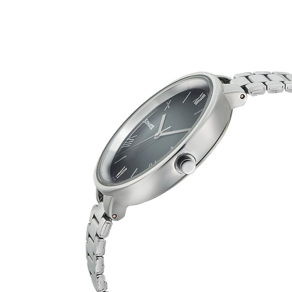 Buy Online Sonata Quartz Analog Black Dial Stainless Steel Strap Watch for Women nm8159sm03 Titan