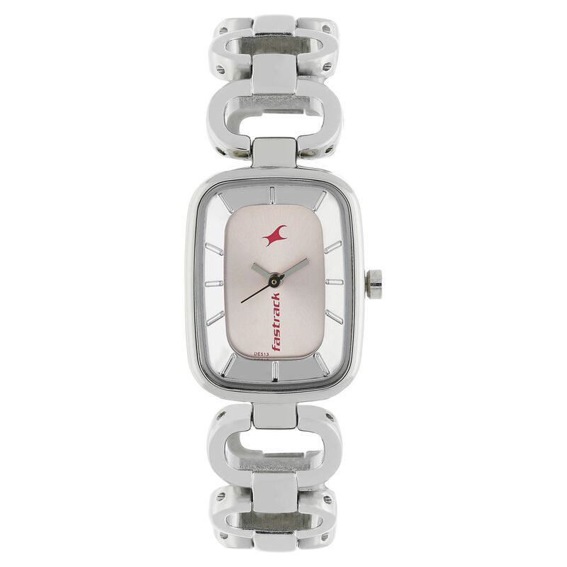Fastrack Quartz Analog Pink Dial Metal Strap Watch for Girls