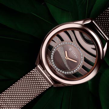 Titan Animalia Quartz Analog Dial Brown Stainless Steel Strap Watch For Women
