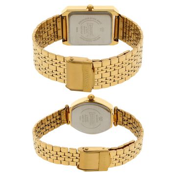 Sonata Quartz Analog with Day and Date Golden Dial Stainless Steel Strap Watch for Couple