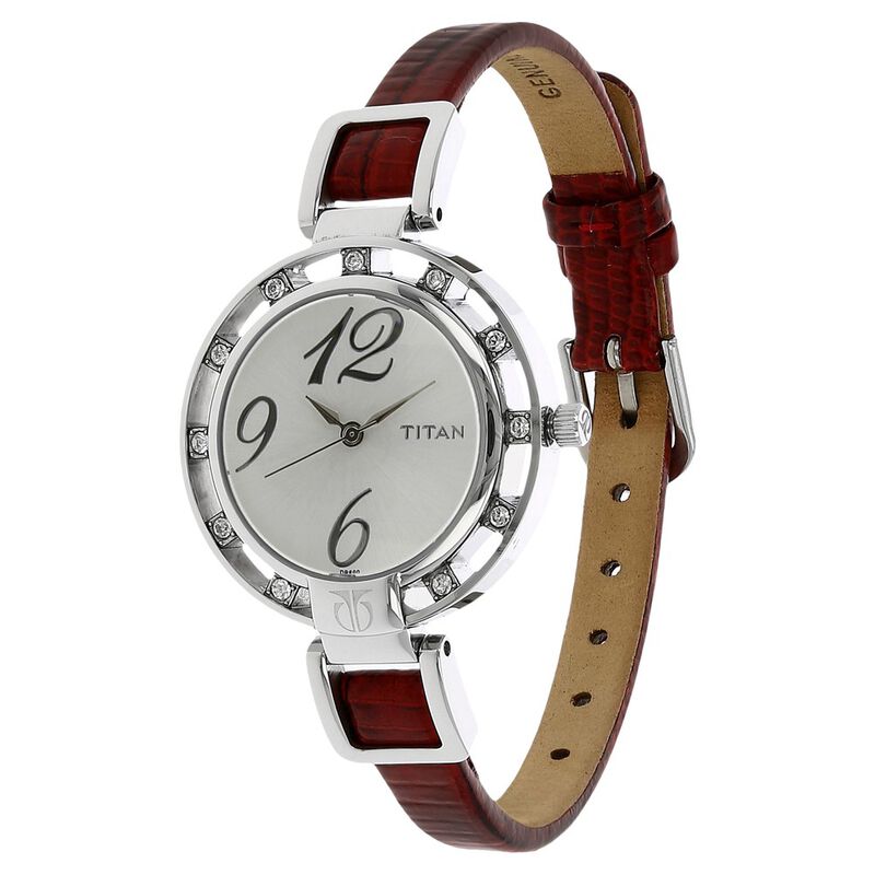 Titan Quartz Analog Silver Dial Leather Strap Watch for Women - image number 1