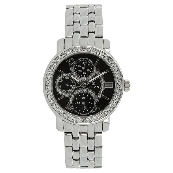 Titan Quartz Analog with Day and Date Black Dial Stainless Steel Strap Watch for Women - image number 0