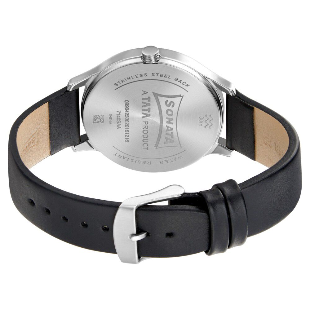 Buy Online Sonata Quartz Analog Silver Dial Leather Strap Watch
