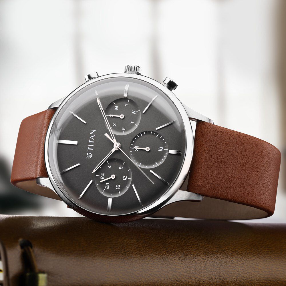 Mens tan leather strap watch outlet