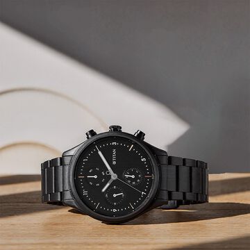 Titan Neo Black Dial Quartz Multifunction Stainless Steel Strap watch for Men