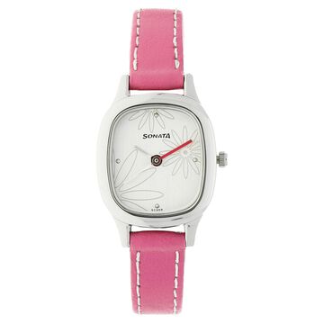 Sonata Quartz Analog Silver Dial Leather Strap Watch for Women