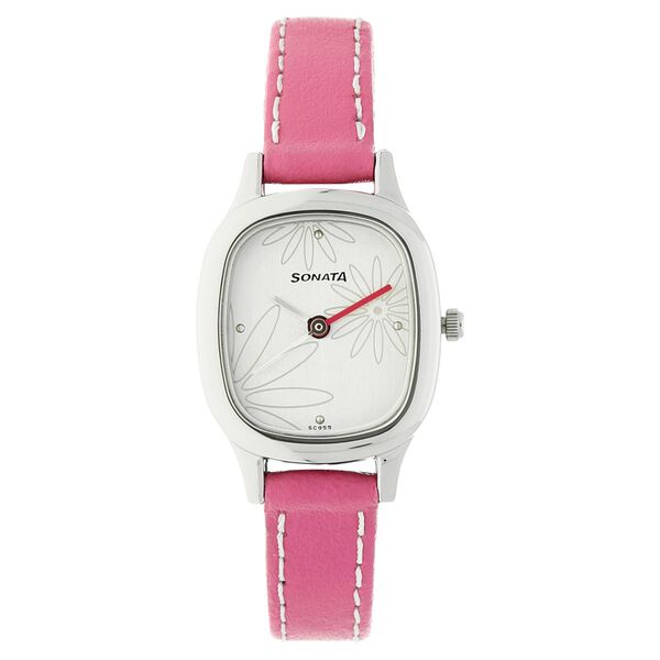 Sonata Quartz Analog Silver Dial Leather Strap Watch for Women - image number 0