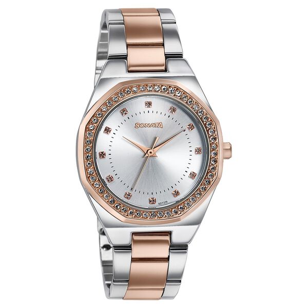 Sonata Jashn Quartz Analog White Dial Two Toned Metal Strap Watch For Women - image number 1