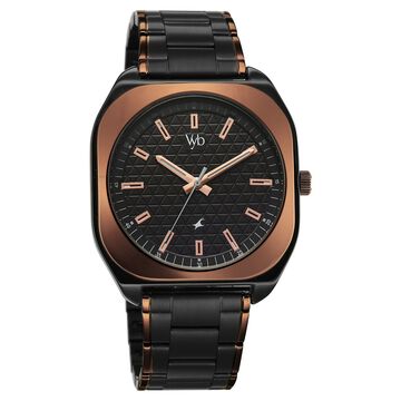 Vyb Aviator By Fastrack Quartz Analog Black Dial Two Toned Stainless Steel Strap Watch For Guys