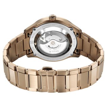 Titan Astral Concealed Automatic Analog with Silver White Dial Carnation Gold Stainless Steel Strap Watch for Men