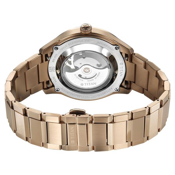 Titan Astral Concealed Automatic Analog with Silver White Dial Carnation Gold Stainless Steel Strap Watch for Men - image number 5