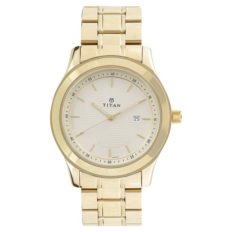 Titan Quartz Analog with Day and Date Champagne Dial Stainless Steel Strap  watch for Men