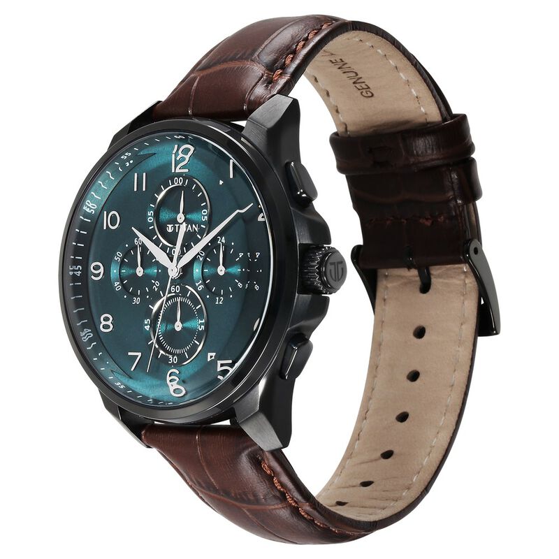 Titan Classic Chrono Blue Dial Quartz Multifunction Leather Strap watch for Men - image number 2