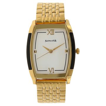 Sonata Quartz Analog White Dial Stainless Steel Strap Watch for Men