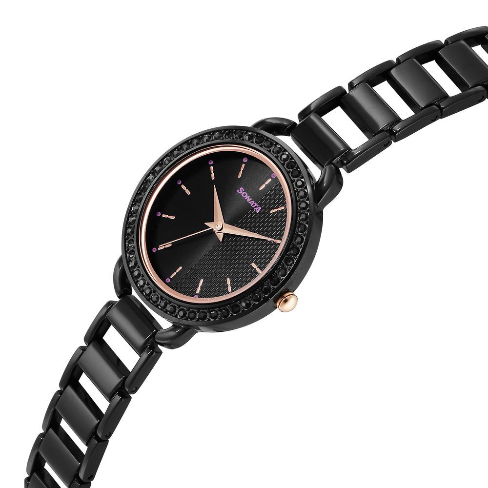 Buy Online Sonata Wedding Quartz Analog Black Dial Metal Strap