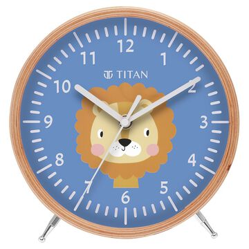 Titan Wooden Shelf Clock for Kids with a Lion Cartoon Print on Dial