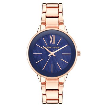 Anne Klein Quartz Analog Blue Round Dial Rose Gold Metal Strap Watch For Women