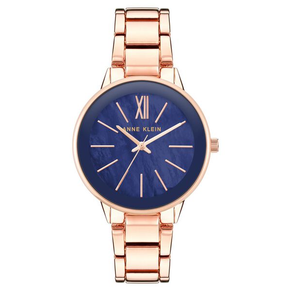 Anne Klein Quartz Analog Blue Round Dial Rose Gold Metal Strap Watch For Women - image number 0