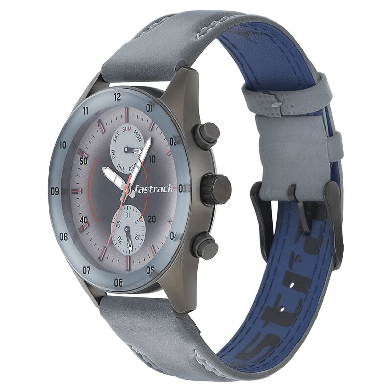Buy Online Fastrack Space Rover Quartz Multifunction Grey Dial Leather ...