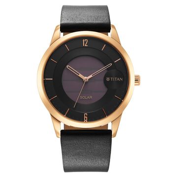 Titan Solar Multifunction Black Dial Black Leather Strap Watch For Men