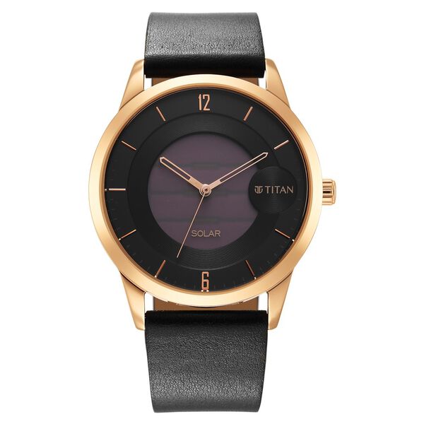 Titan Solar Multifunction Black Dial Black Leather Strap Watch For Men - image number 1