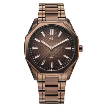 Vyb Quest By Fastrack Quartz Analog Brown Dial Brown Metal Strap Watch For Guys