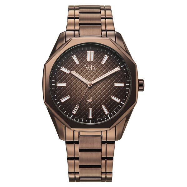Vyb Quest By Fastrack Quartz Analog Brown Dial Brown Metal Strap Watch For Guys - image number 1
