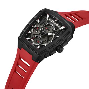 Police Men's Tough Gear KL Rahul Edition Multifunction Watch with Red Silicone Strap