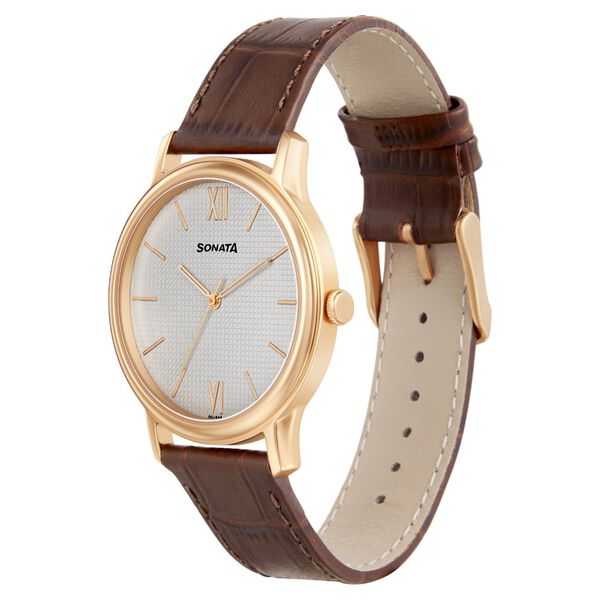 Sonata Quartz Analog White Dial Leather Strap Watch for Men - image number 1