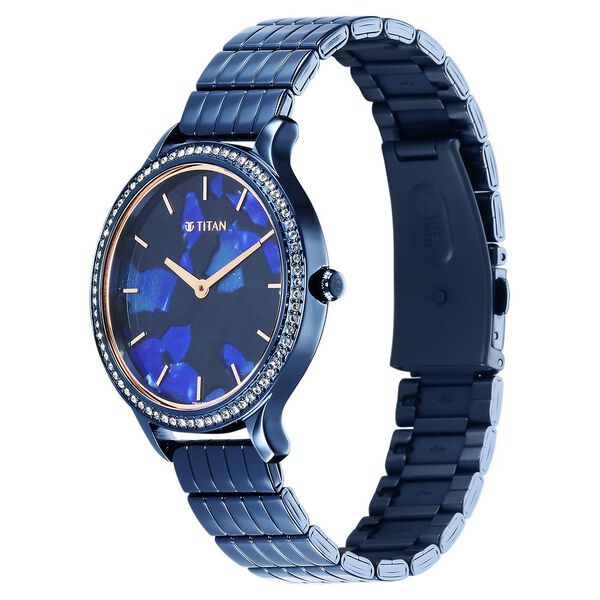 Titan Secluded Quartz Analog Blue Acetate Dial Stainless Steel Strap Watch For Women - image number 2